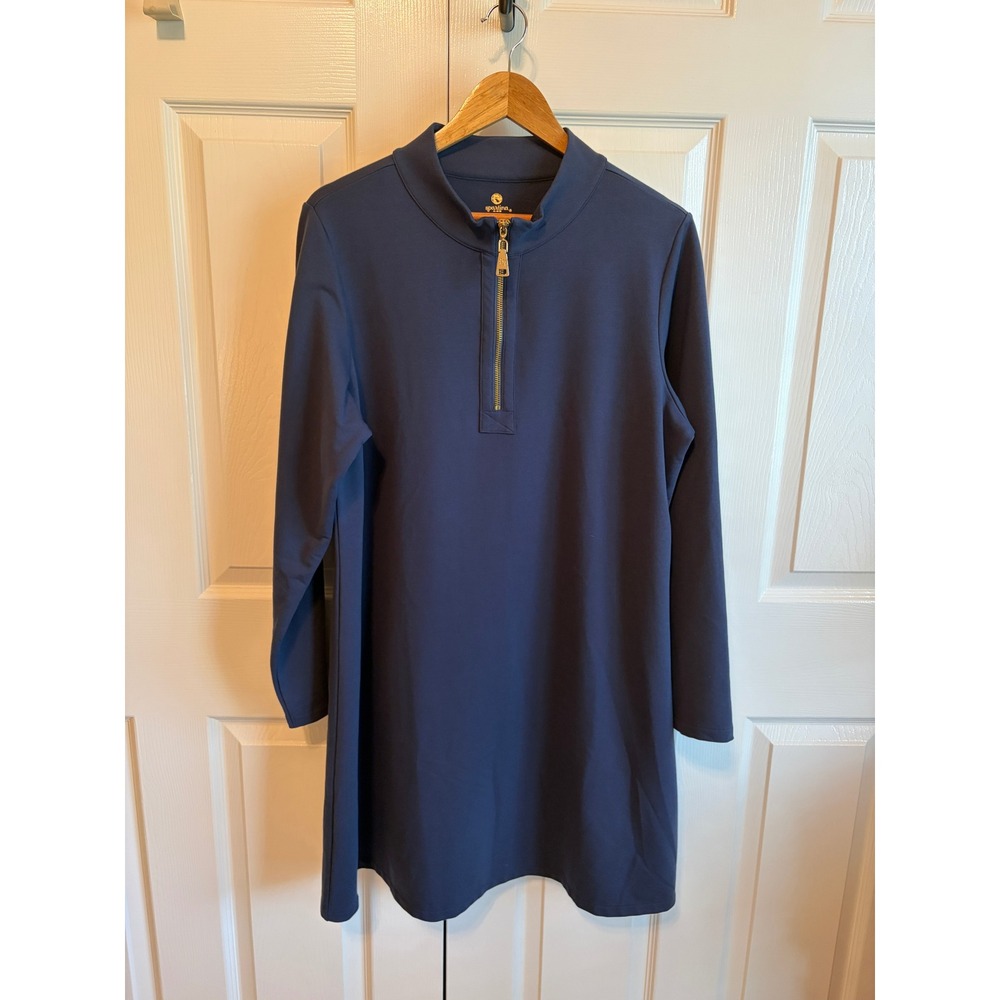 Spartina 449 Womens XL Navy Blue Quarter Zip Long Sleeve Mock Neck Shift Dress